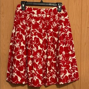 Talbots Red and White Floral A-Line Skirt